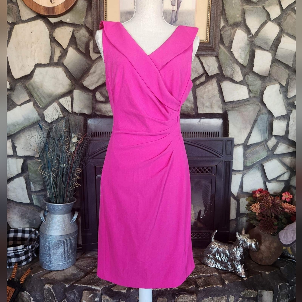 Tahari hot pink sleeveless dress. Gathered waist size 12. Like new.
